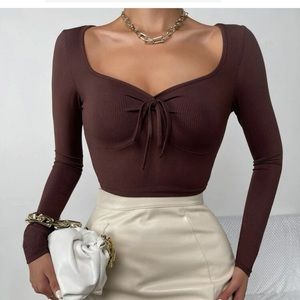 Sweetheart Neck Tie Front Tee SHEIN.